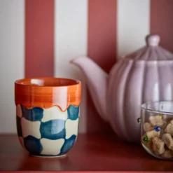 Bloomingville Tasse Check Blau 4er-Set