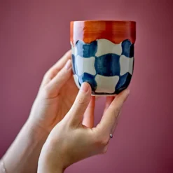 Bloomingville Tasse Check Blau 4er-Set