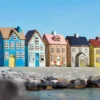 IB LAURSEN Haus für Teelicht Visby blaue Tür braunes Dach