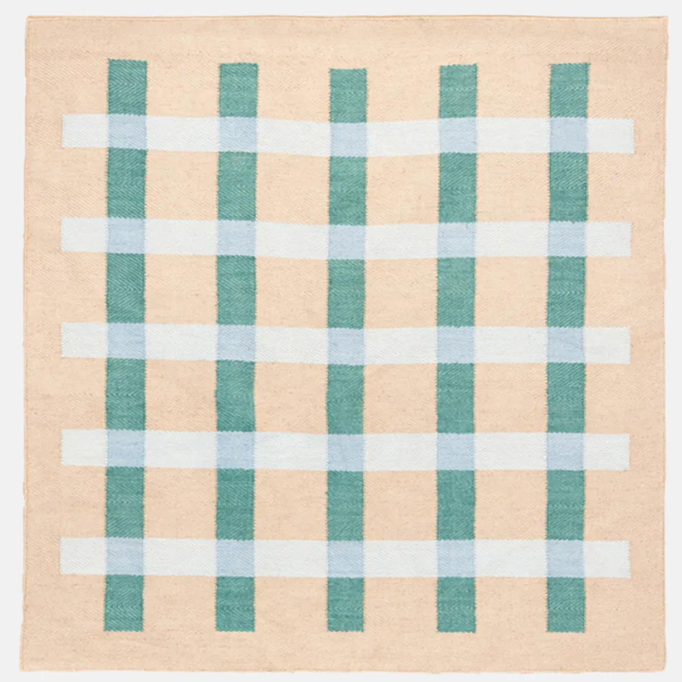 Matias Moellenbach Teppich Jute green and blue stripes