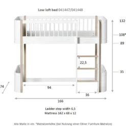Oliver Furniture halbhohes Hochbett Wood Mini+ Weiß/Eiche