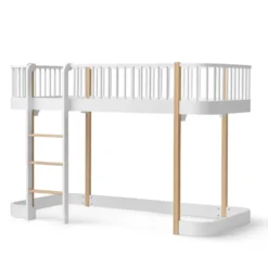Oliver Furniture halbhohes Hochbett Wood Original Weiß/Eiche - Leiter vorne 138 cm