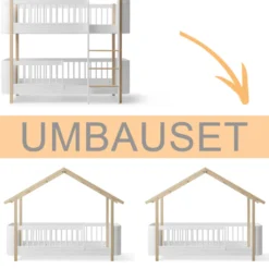Oliver Furniture Umbauset Wood Mini+ halbhohes Etagenbett zu 2 Hausbetten weiß/Eiche