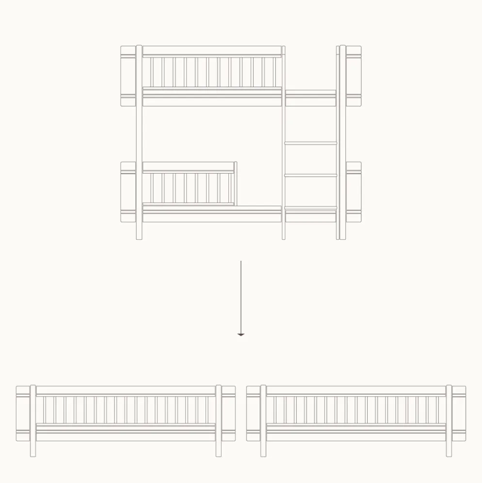 Oliver Furniture Umbauset Wood Mini+ halbhohes Etagenbett zu 2 Juniorbetten Eiche