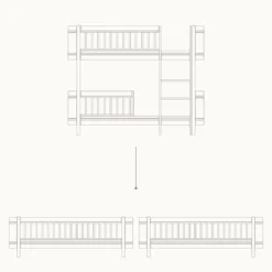 Oliver Furniture Umbauset Wood Mini+ halbhohes Etagenbett zu 2 Juniorbetten Weiß/Eiche