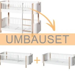Oliver Furniture Umbauset Wood Mini+ halbhohes Etagenbett zu 2 Juniorbetten Weiß/Eiche