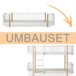 Oliver Furniture Umbauset Wood Original Bodenbett oder Hausbett zum halbhohen Etagenbett, weiß/Eiche