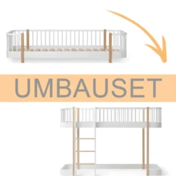 Oliver Furniture Umbauset Wood Original Bodenbett oder Hausbett zum halbhohen Hochbett, weiß/Eiche