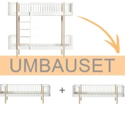 Oliver Furniture Umbauset Wood Original Etagenbett zu 2 Bettsofas Weiß/Eiche