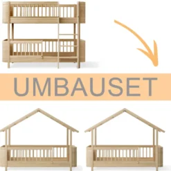 Oliver Furniture Umbauset Wood Mini+ halbhohes Etagenbett zu 2 Hausbetten Eiche