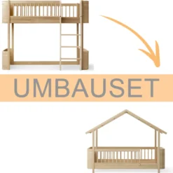 Oliver Furniture Umbauset Wood Mini+ halbhohes Hochbett zum Hausbett Eiche
