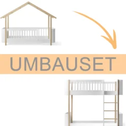 Oliver Furniture Umbauset Wood Mini+ Hausbett zum halbhohen Hochbett weiß/Eiche