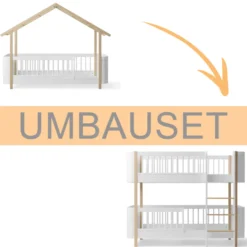 Oliver Furniture Umbauset Wood Mini+ Hausbett zum halbhohen Etagenbett weiß/Eiche