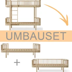 Oliver Furniture Umbauset Wood Original Etagenbett zu 1 Einzelbett und 1 Bettsofa Eiche