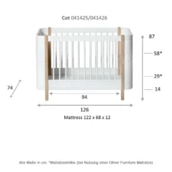 Oliver Furniture Wood Mini+ Babybett Weiß/Eiche exkl. Umbauset Juniorbett