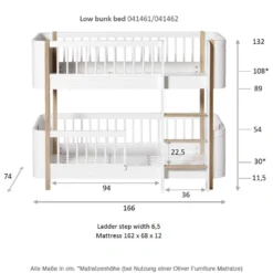 Oliver Furniture Wood Mini+ halbhohes Etagenbett Weiß/Eiche