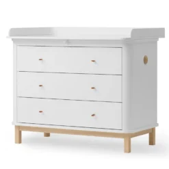 Oliver Furniture Wood Wickelkommode 3 Schubladen mit großer Wickelplatte Weiß/Eiche