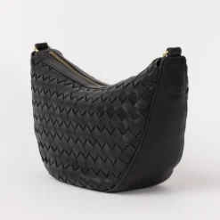 O My Bag Ledertasche Crossbody LEO Black Woven weiches Leder