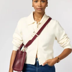 O My Bag Ledertasche JACKIE MIDI inkl. Webgurt Dark Cherry klassisches Leder