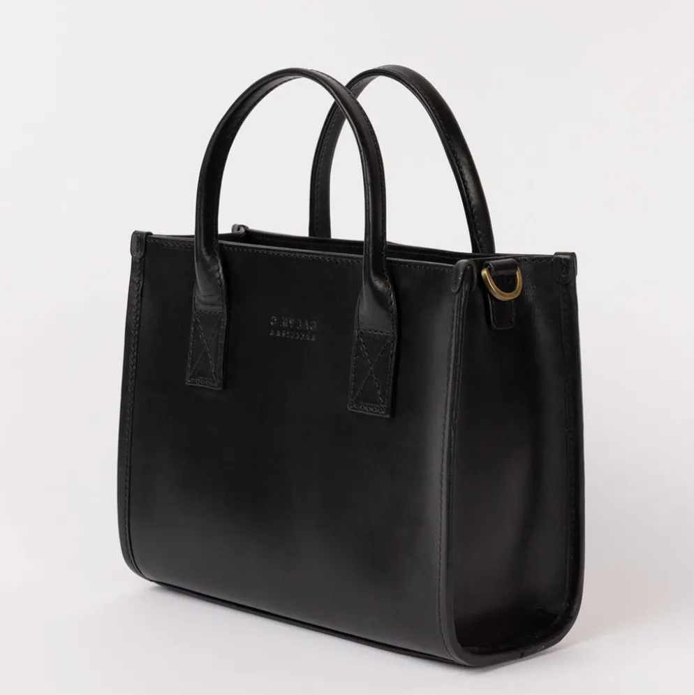 O My Bag Ledertasche JACKIE MIDI inkl. Webgurt Black klassisches Leder