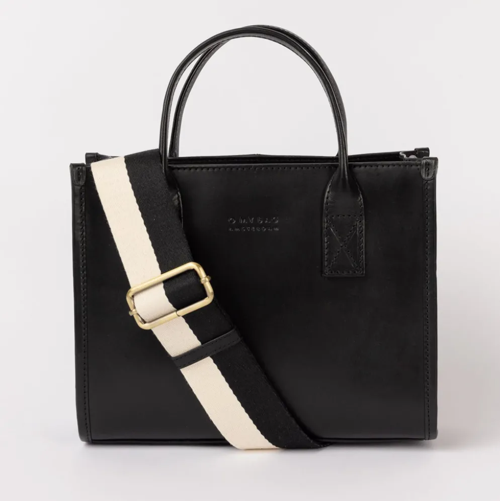 O My Bag Ledertasche JACKIE MIDI inkl. Webgurt Black klassisches Leder