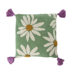 Rice Gestrickted Kissen Flowers and Tassels Green 40x40