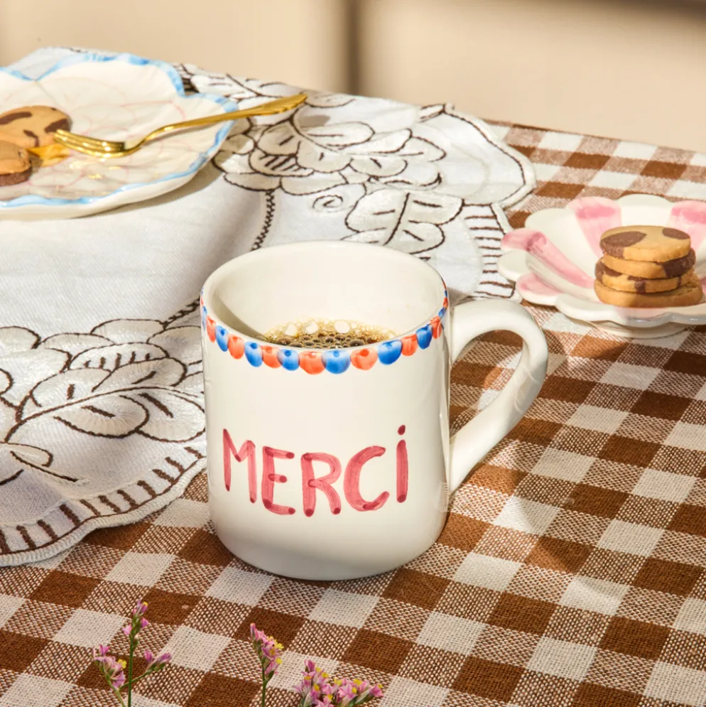Rice Keramik Tasse handbemalt MERCI
