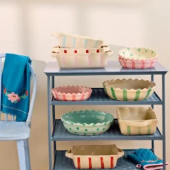 Rice Kuchenform Keramik Pink Coral Stripes and Edge Small