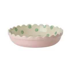 Rice Kuchenform Keramik Two Tone Pink and Creme Green Dots Small