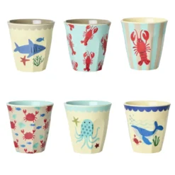 Rice Melamin Becher Blue Ocean Prints 160 ml 6er-Set