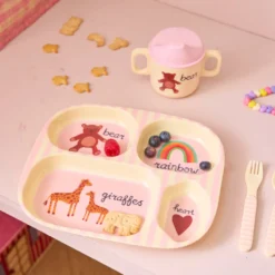 Rice Melamin Geschirr Baby Geschenkbox Pink ABC 4-teilig