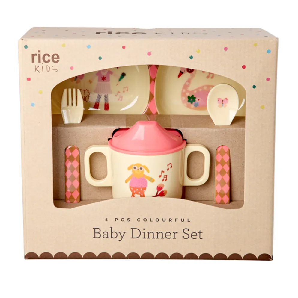 Rice Melamin Melamin-Geschirr Geschenkbox Pink Music Band 4-teilig