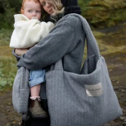 Studio Noos Tasche Flannel Chalkstripe Light Grey Mom-Bag