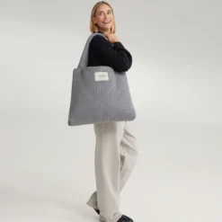 Studio Noos Tasche Flannel Chalkstripe Light Grey Mom-Bag